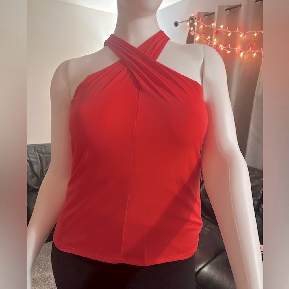NWT INC Elegant Coral Orange Halter Top XL